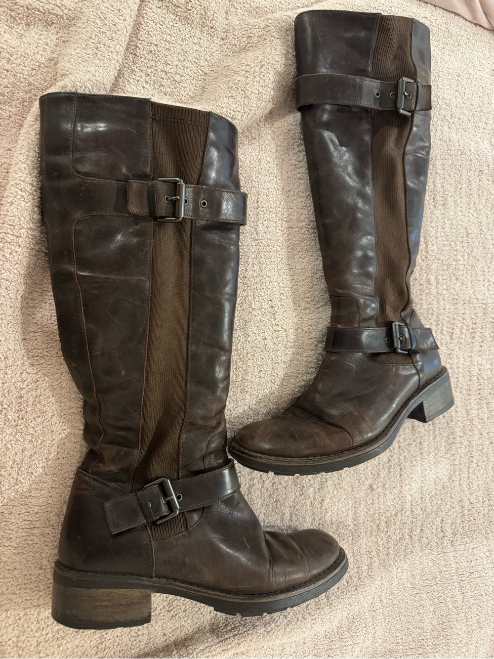Aquatalia Dark Brown Over-the-Knee Leather Boots with Buckles